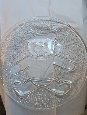 Vintage Teddy Bear Party Platter Pilgrim         Glass 1980s, 13" In